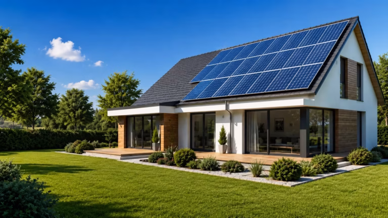 Klimatyzacja do domu jednorodzinnego 7 Dom jednorodzinny z instalacją fotowoltaiczną na dachu – przykładowa wizualizacja